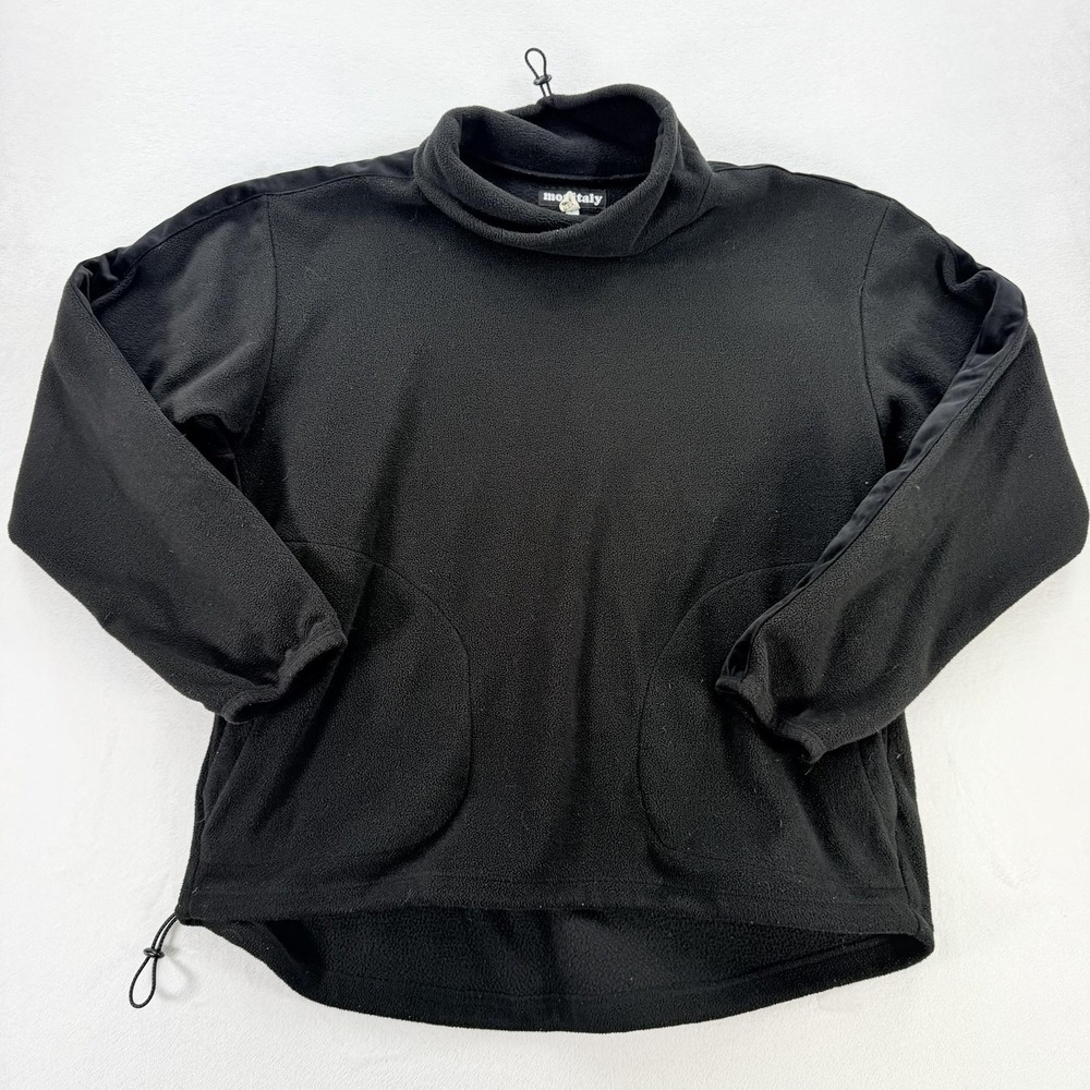 Monitaly Sweater Mens Large Black Fleece Thermal Mock Neck Pullover Made USA